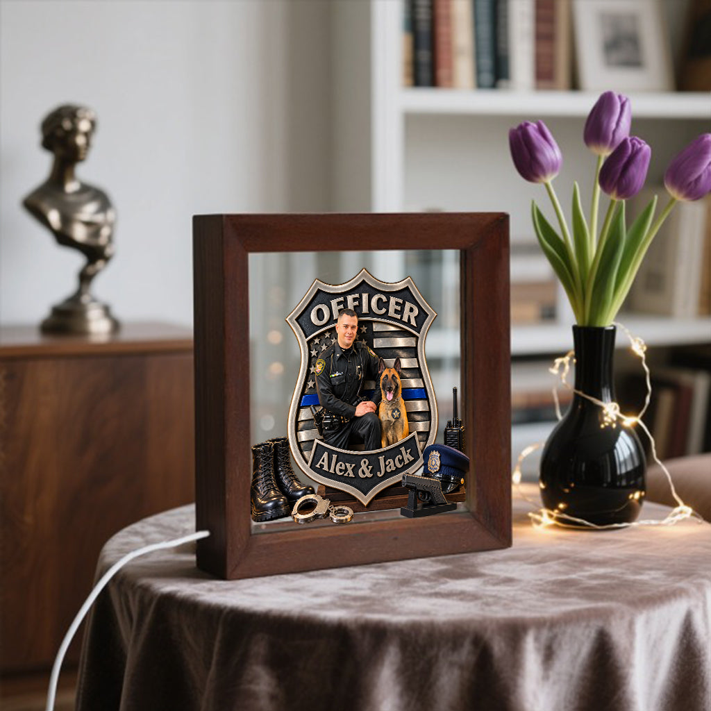 Any Police Photo Office Decoration - Personalized Police Officer Wooden Frame LED Light