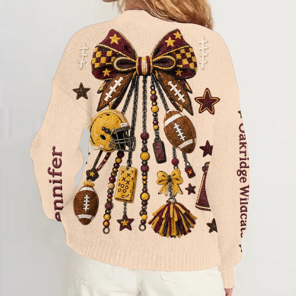 School Football Spirit - Personalized Football Cardigan Sweater