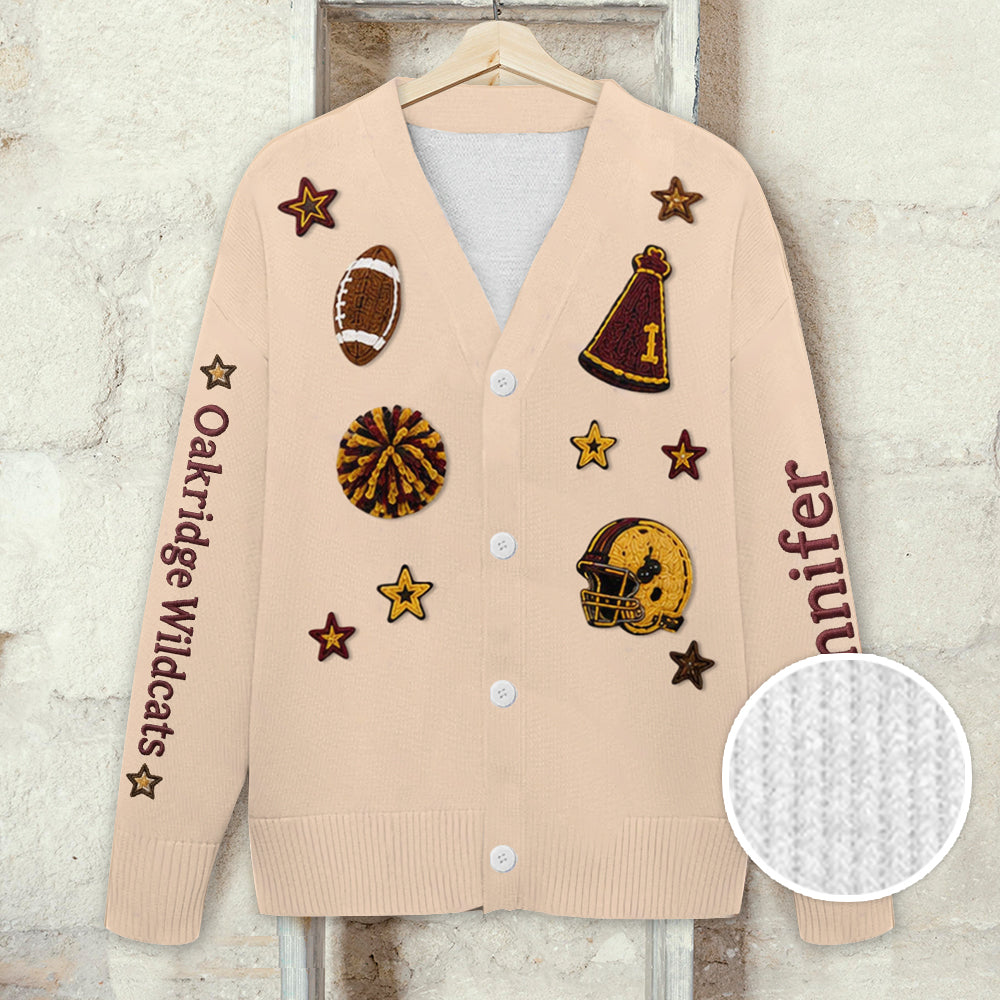 School Football Spirit - Personalized Football Cardigan Sweater