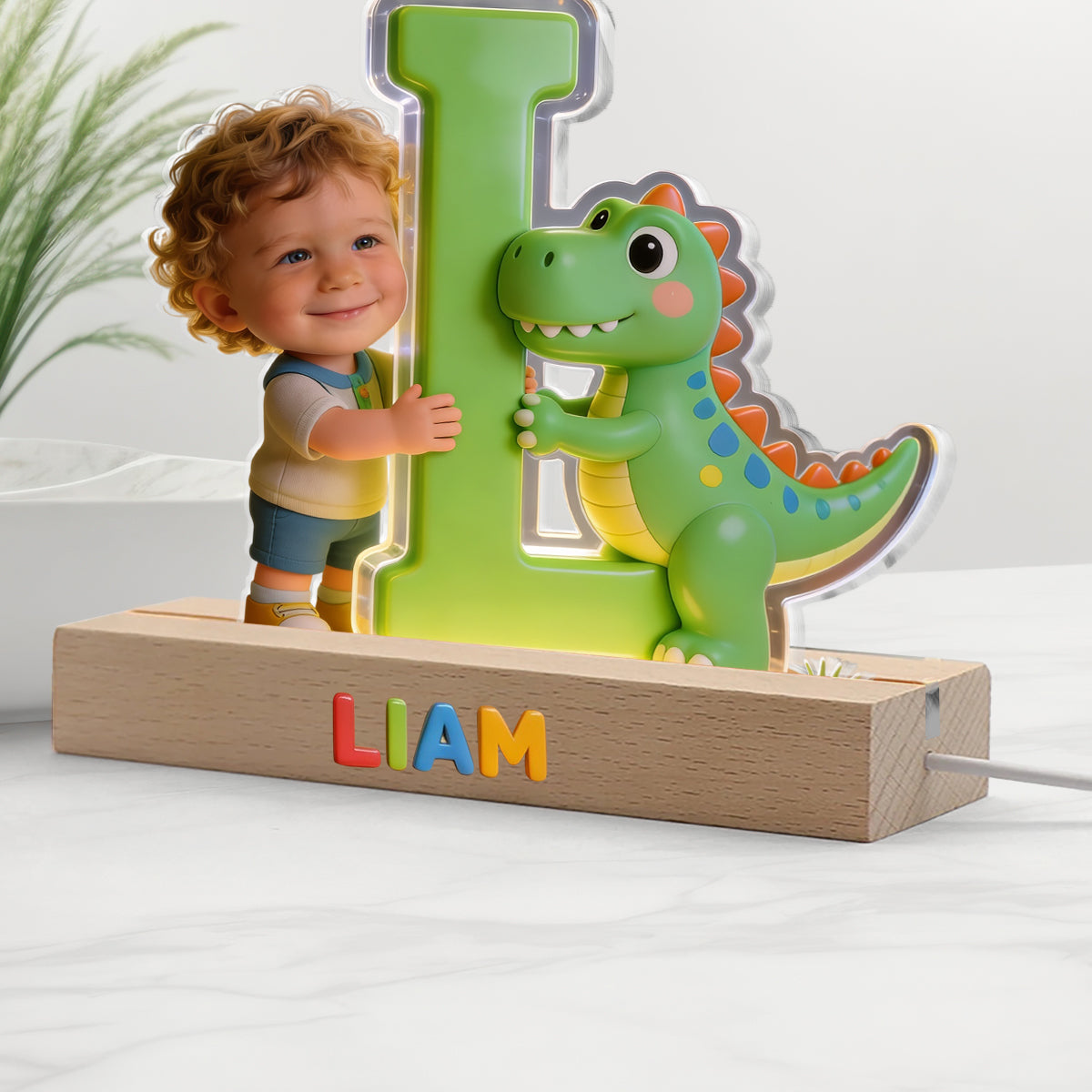 Dinosaurier Alphabet Buchstabe & Foto - Personalisierte LED Nachtlampe in Kinderform