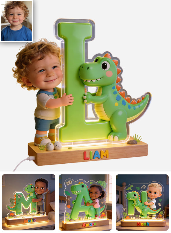 Dinosaurier Alphabet Buchstabe & Foto - Personalisierte LED Nachtlampe in Kinderform