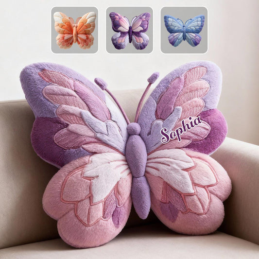 Flauschiger Schmetterling – Personalisiertes Schmetterlingskissen aus Kunstfell