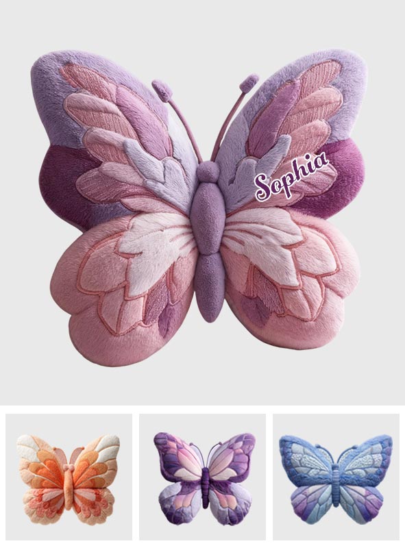 Flauschiger Schmetterling – Personalisiertes Schmetterlingskissen aus Kunstfell