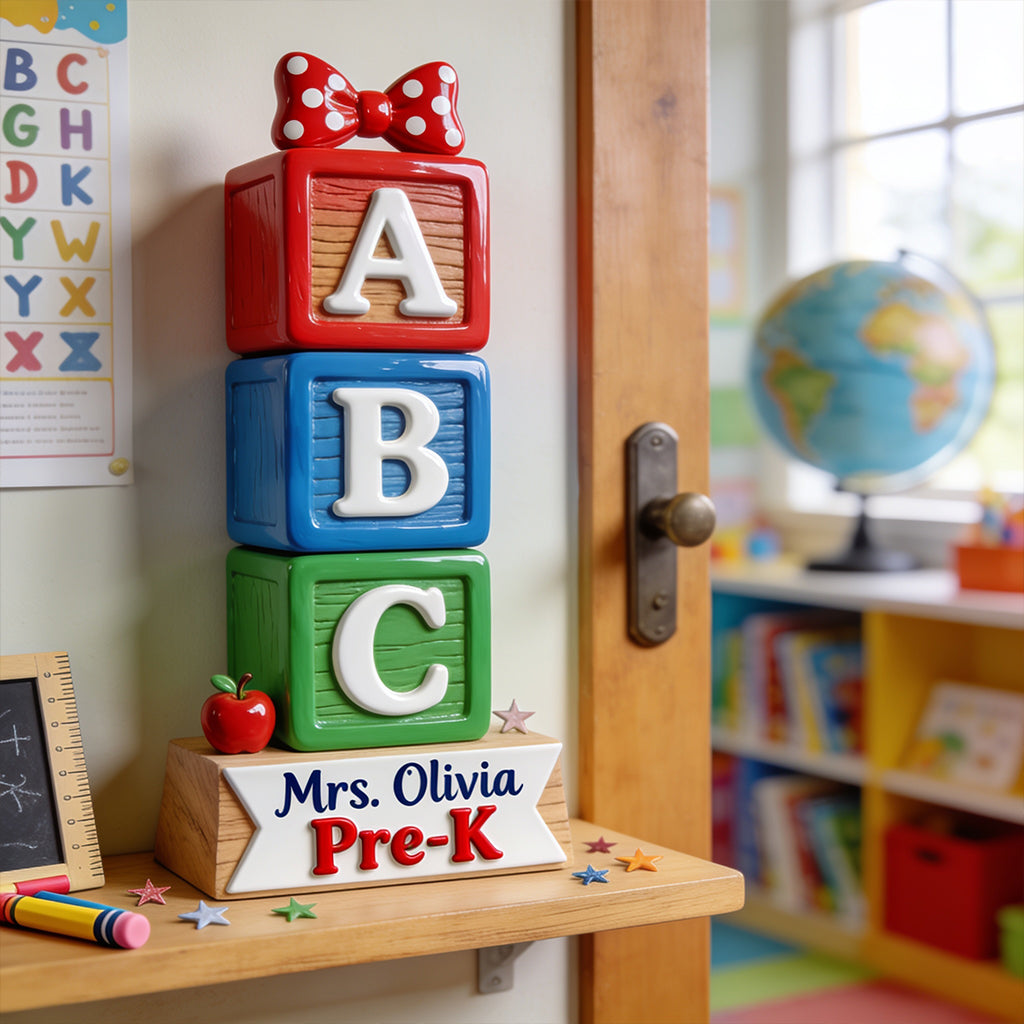 ABC Blöcke 3D Form Plakette - Personalisierte Lehrer Holzschild