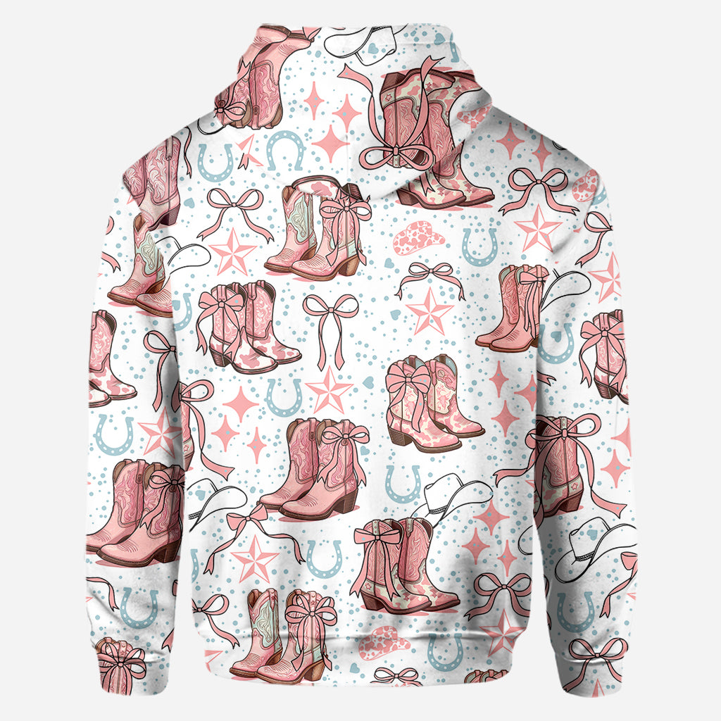 Kokette Cowgirl-Stiefel und Schleifen – personalisiertes Cowgirl-Shirt mit Allover-Print