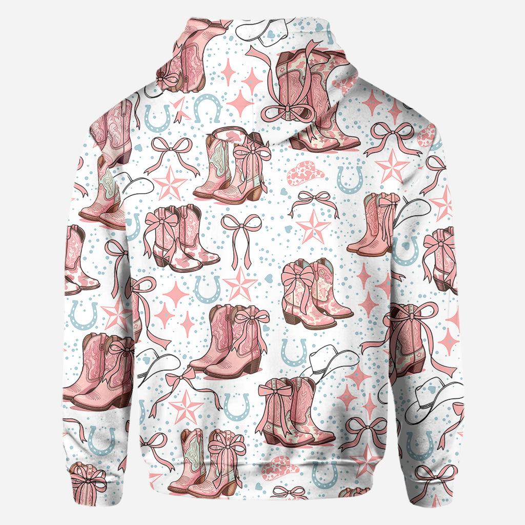 Kokette Cowgirl-Stiefel und Schleifen – personalisiertes Cowgirl-Shirt mit Allover-Print