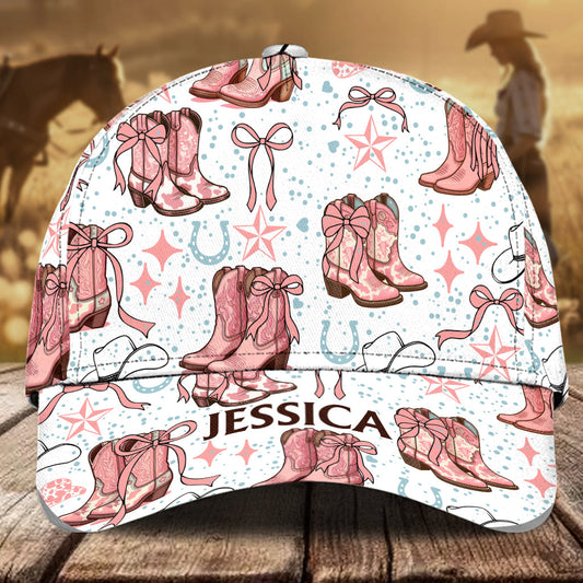 Kokette Cowgirl-Stiefel und Schleifen – personalisierte klassische Cowgirl-Kappe