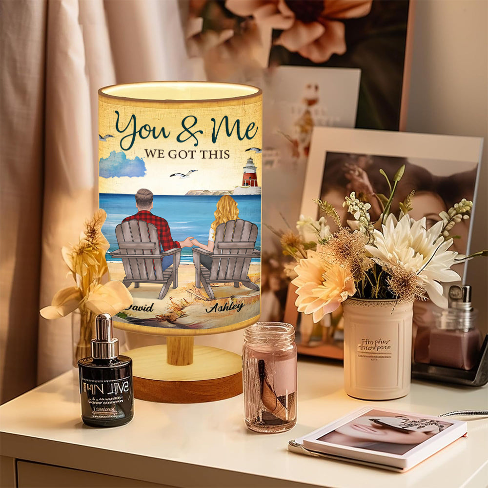 You & Me We Got This - Personalized Couple Tableside Lamp With Wood Base