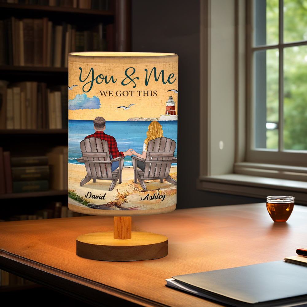 You & Me We Got This - Personalized Couple Tableside Lamp With Wood Base
