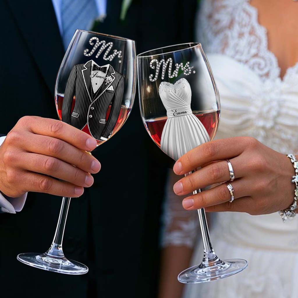 Wedding Couple Wine Glass - Personalized Couple Wine Glass With Long Stem