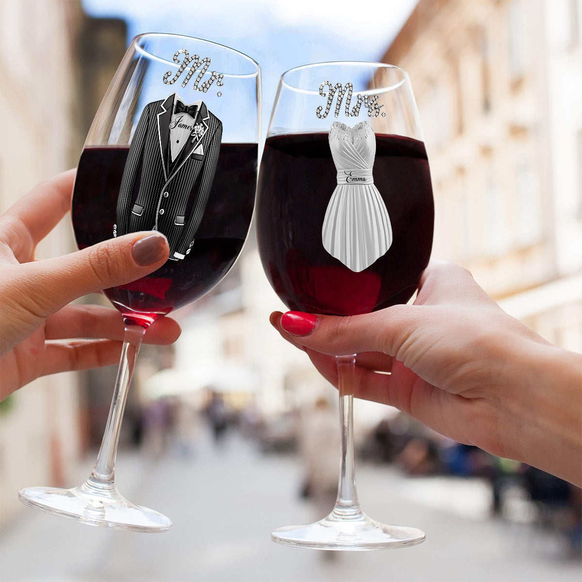 Wedding Couple Wine Glass - Personalized Couple Wine Glass With Long Stem