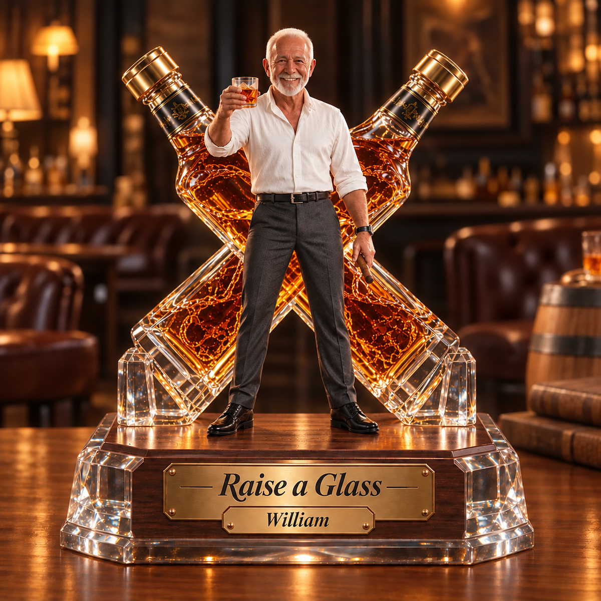 Personalized Whiskey Acrylic Plaque - Custom Photo Crossed-Bottle Sculpture