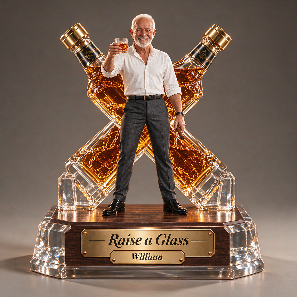 Personalized Whiskey Acrylic Plaque - Custom Photo Crossed-Bottle Sculpture