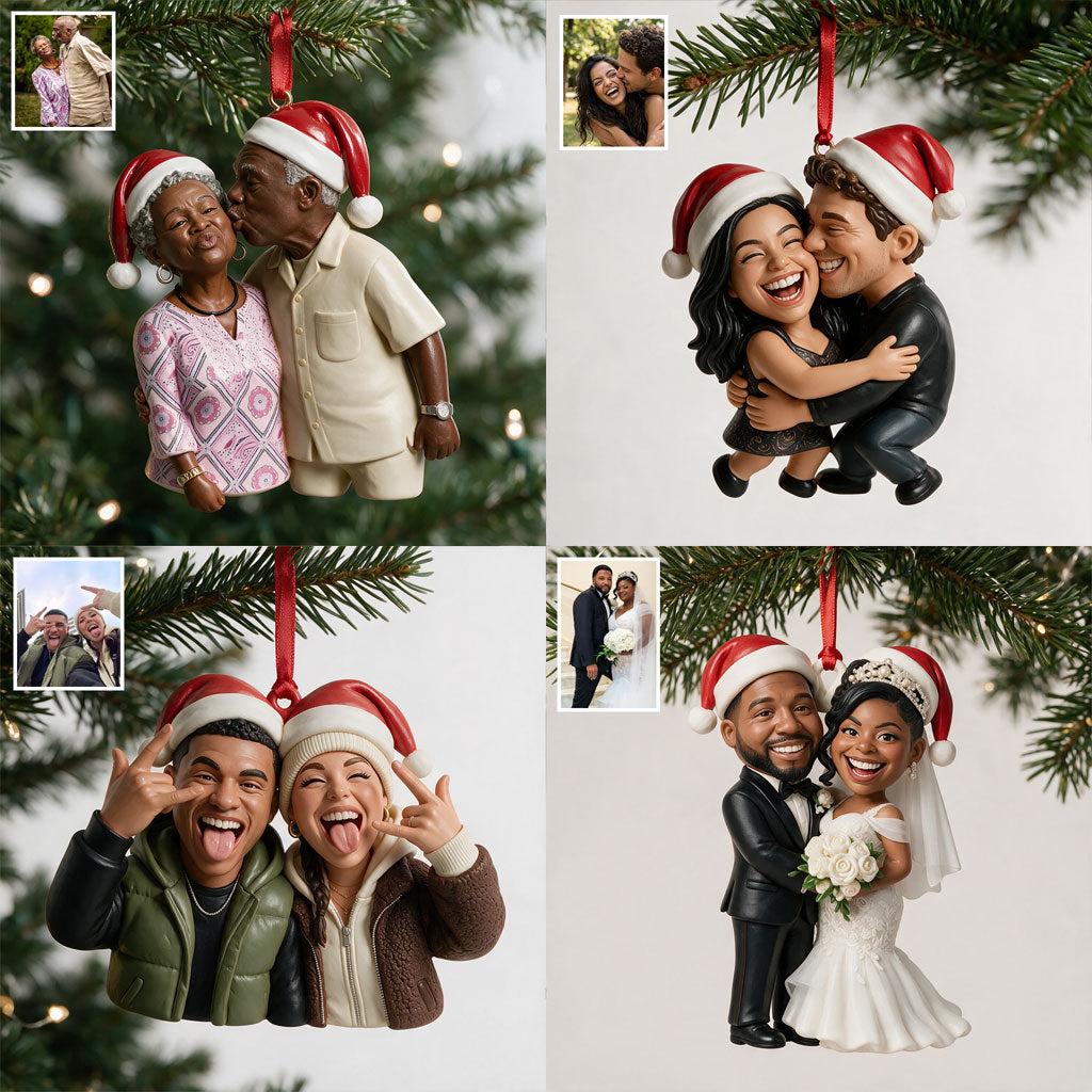 Funny Caricature Ornament For Any Photo - Personalized Couple Ornament