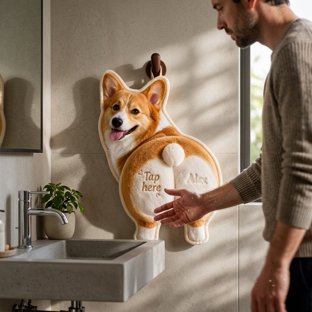 Tap Here - Personalized Dog Hand Towel