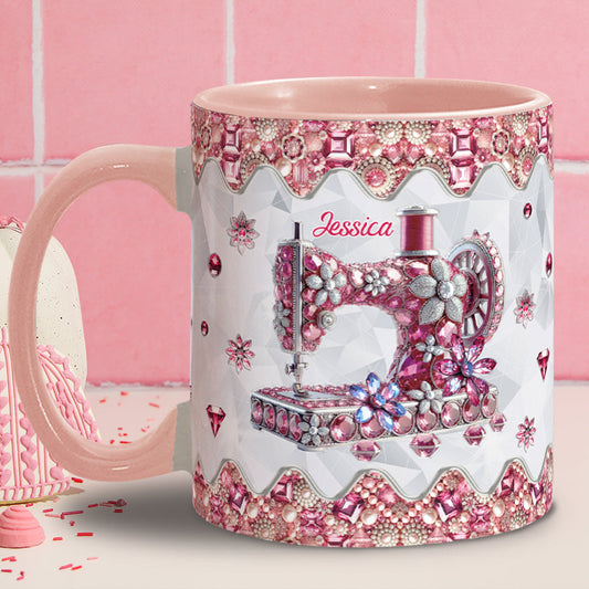 Nähbegeisterung – Personalisierte Tasse mit Nähmotiv
