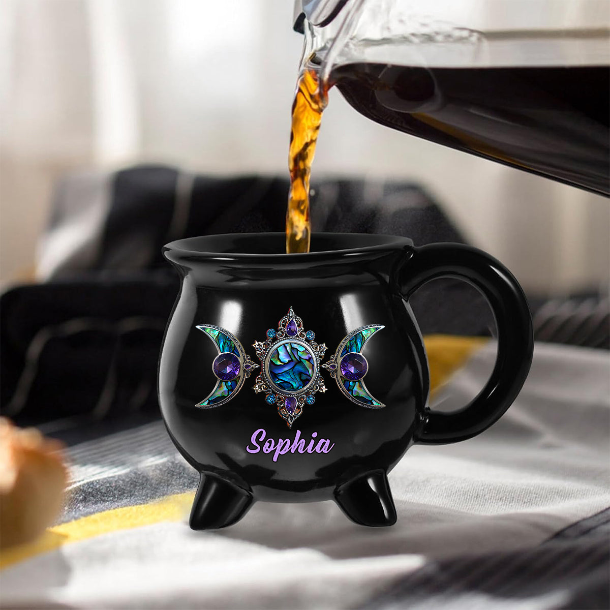 Beautiful Triple Moon - Personalized Witch Cauldron Mug