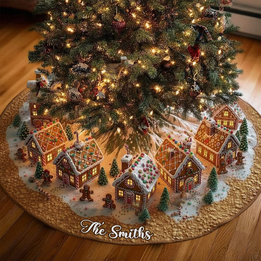 Maison en pain d'épice de Noël - Jupe de sapin personnalisée en forme de maison de Noël