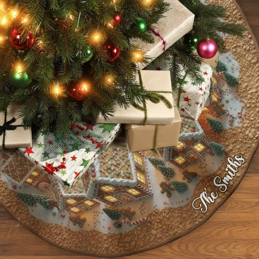 Maison en pain d'épice de Noël - Jupe de sapin personnalisée en forme de maison de Noël