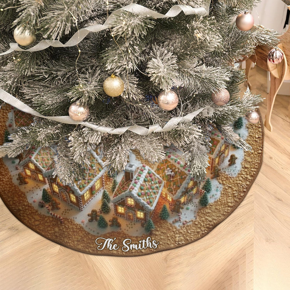 Maison en pain d'épice de Noël - Jupe de sapin personnalisée en forme de maison de Noël