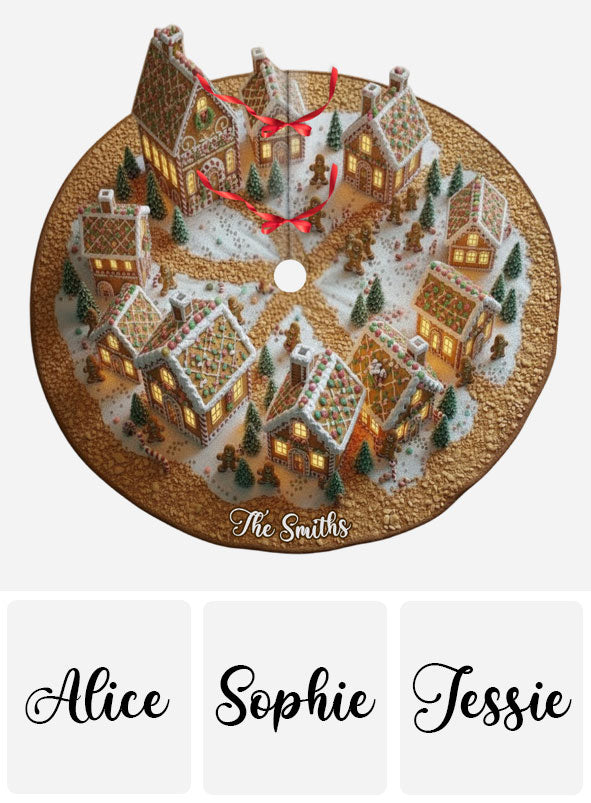 Maison en pain d'épice de Noël - Jupe de sapin personnalisée en forme de maison de Noël