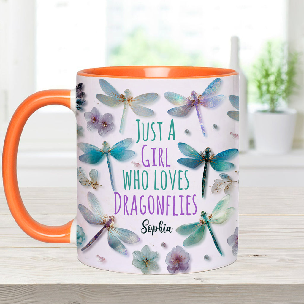 Just A Girl Who Loves Dragonflies - Personalized Dragonfly Accent Mug
