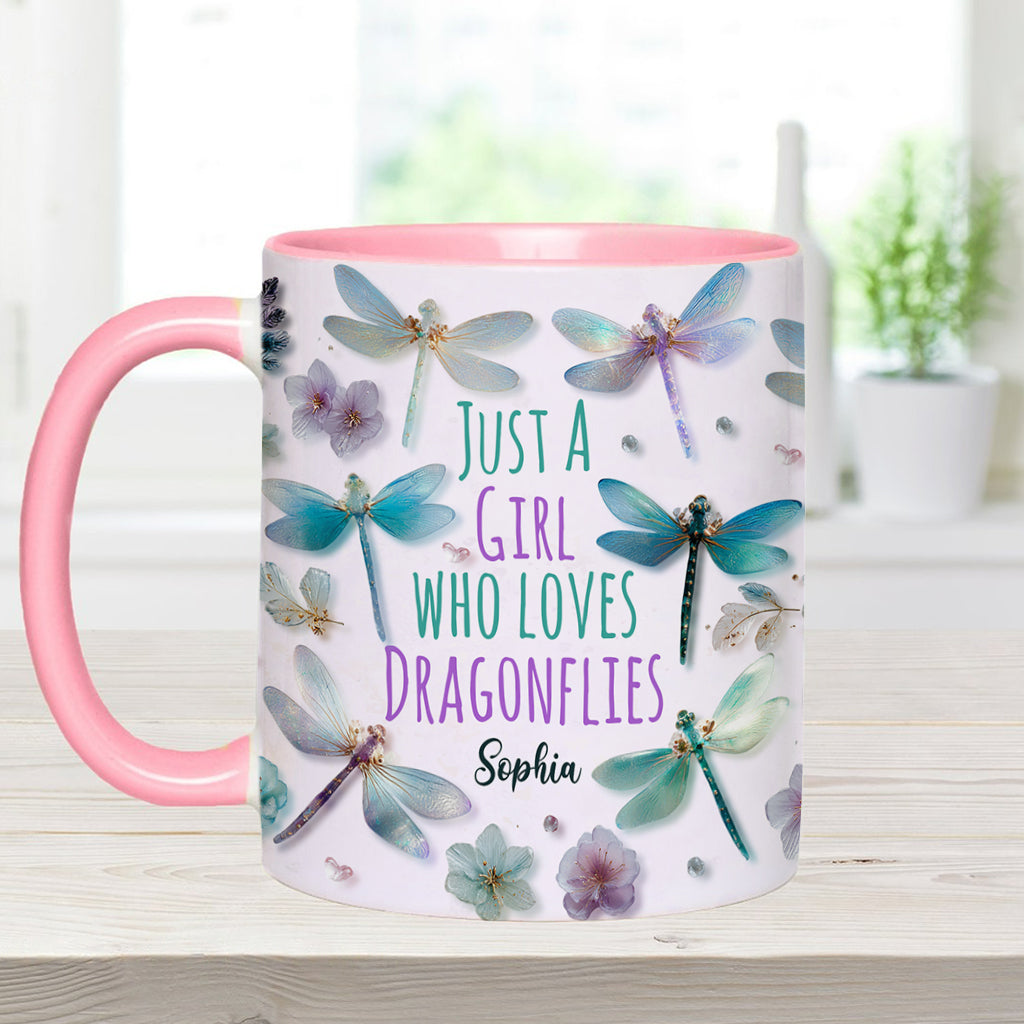 Just A Girl Who Loves Dragonflies - Personalized Dragonfly Accent Mug