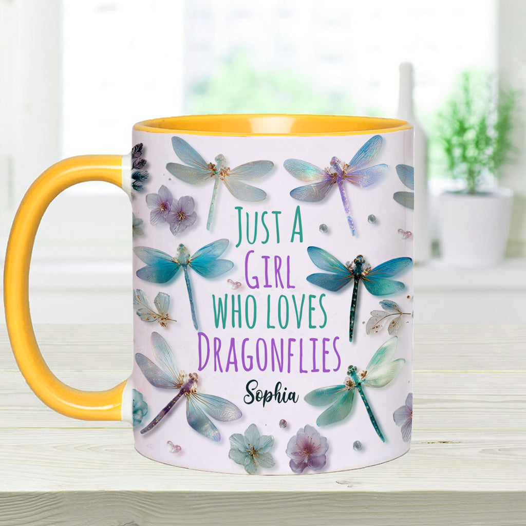 Just A Girl Who Loves Dragonflies - Personalized Dragonfly Accent Mug