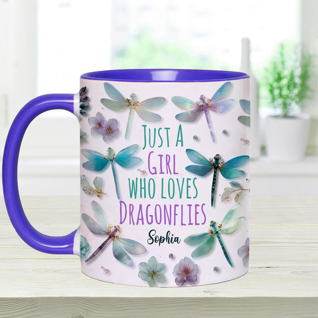 Just A Girl Who Loves Dragonflies - Personalized Dragonfly Accent Mug