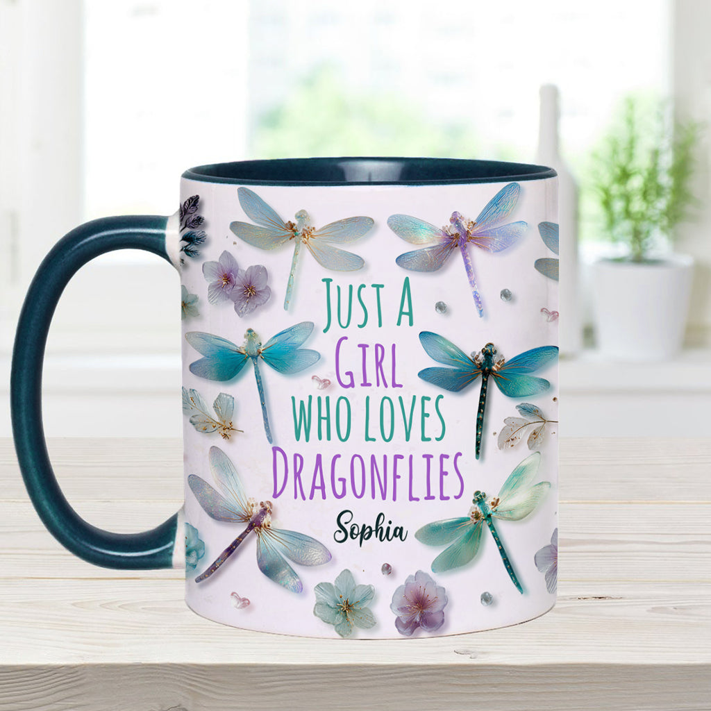 Just A Girl Who Loves Dragonflies - Personalized Dragonfly Accent Mug