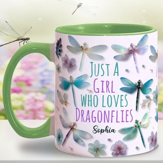 Just A Girl Who Loves Dragonflies - Personalized Dragonfly Accent Mug