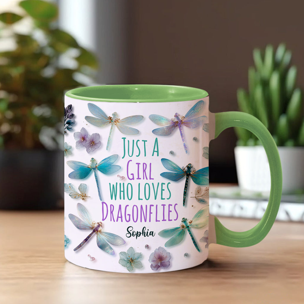 Just A Girl Who Loves Dragonflies - Personalized Dragonfly Accent Mug