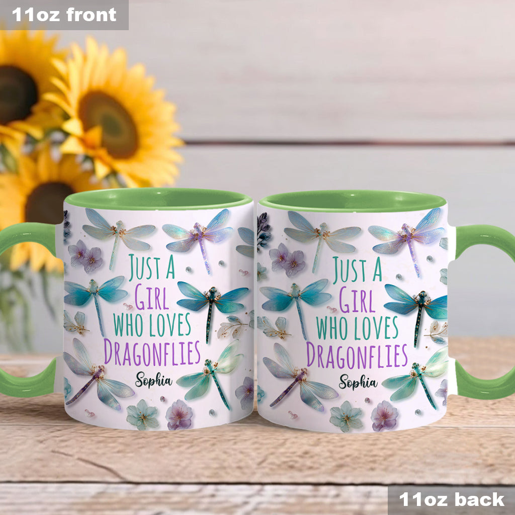 Just A Girl Who Loves Dragonflies - Personalized Dragonfly Accent Mug