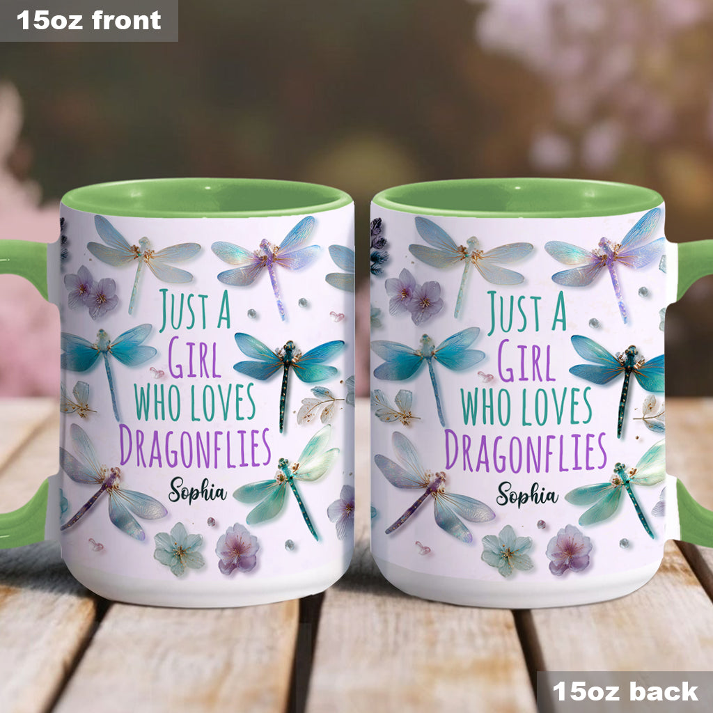 Just A Girl Who Loves Dragonflies - Personalized Dragonfly Accent Mug