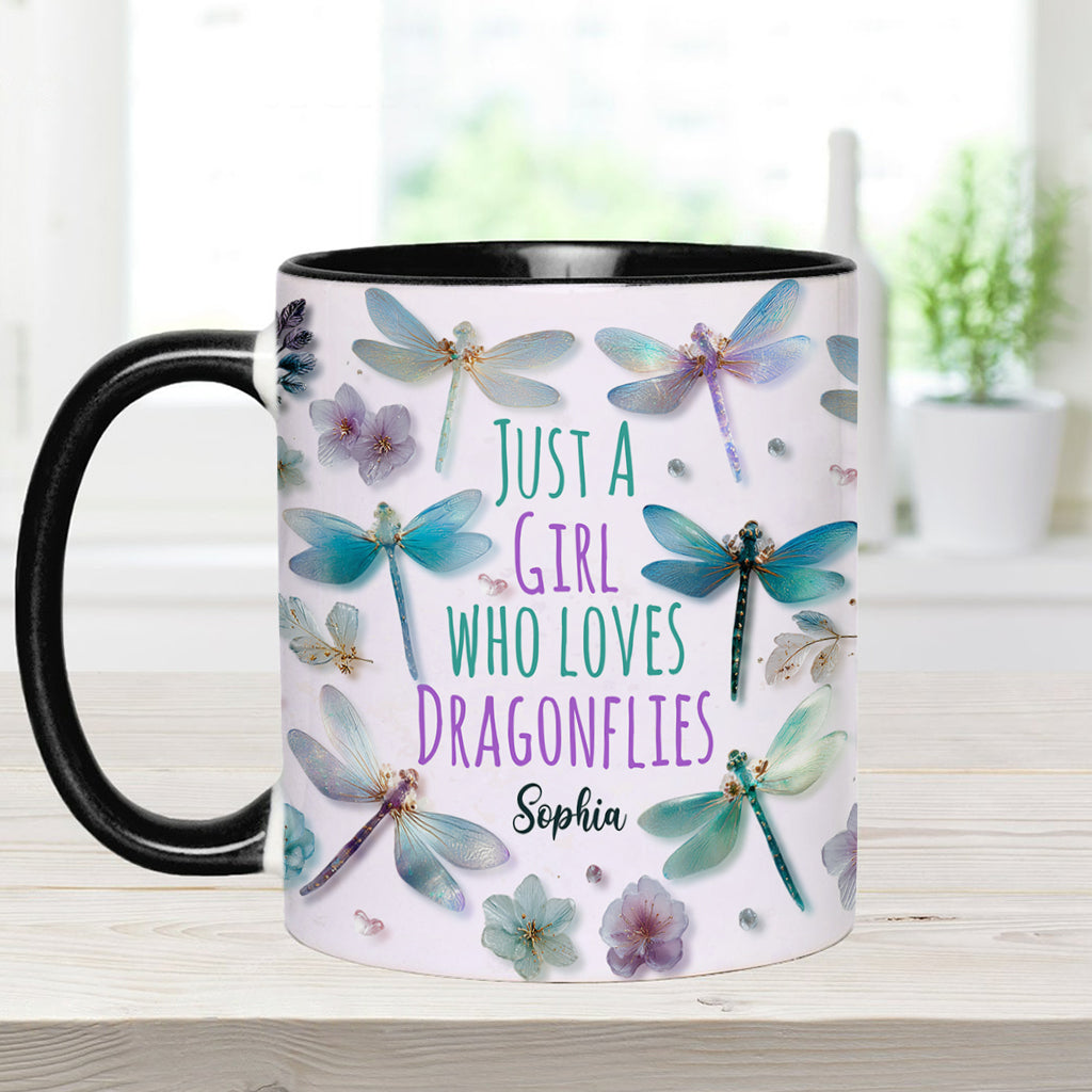 Just A Girl Who Loves Dragonflies - Personalized Dragonfly Accent Mug
