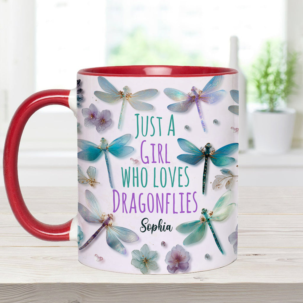 Just A Girl Who Loves Dragonflies - Personalized Dragonfly Accent Mug