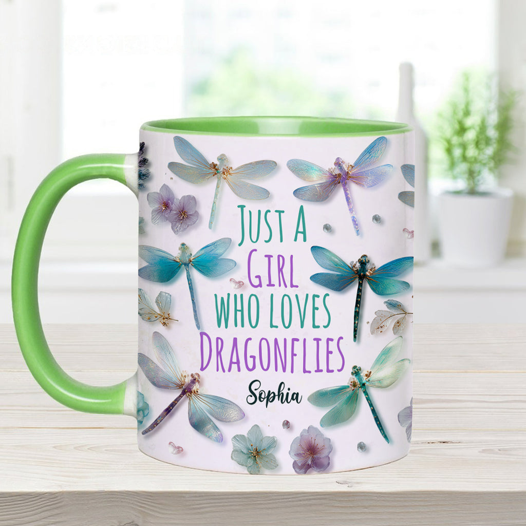Just A Girl Who Loves Dragonflies - Personalized Dragonfly Accent Mug