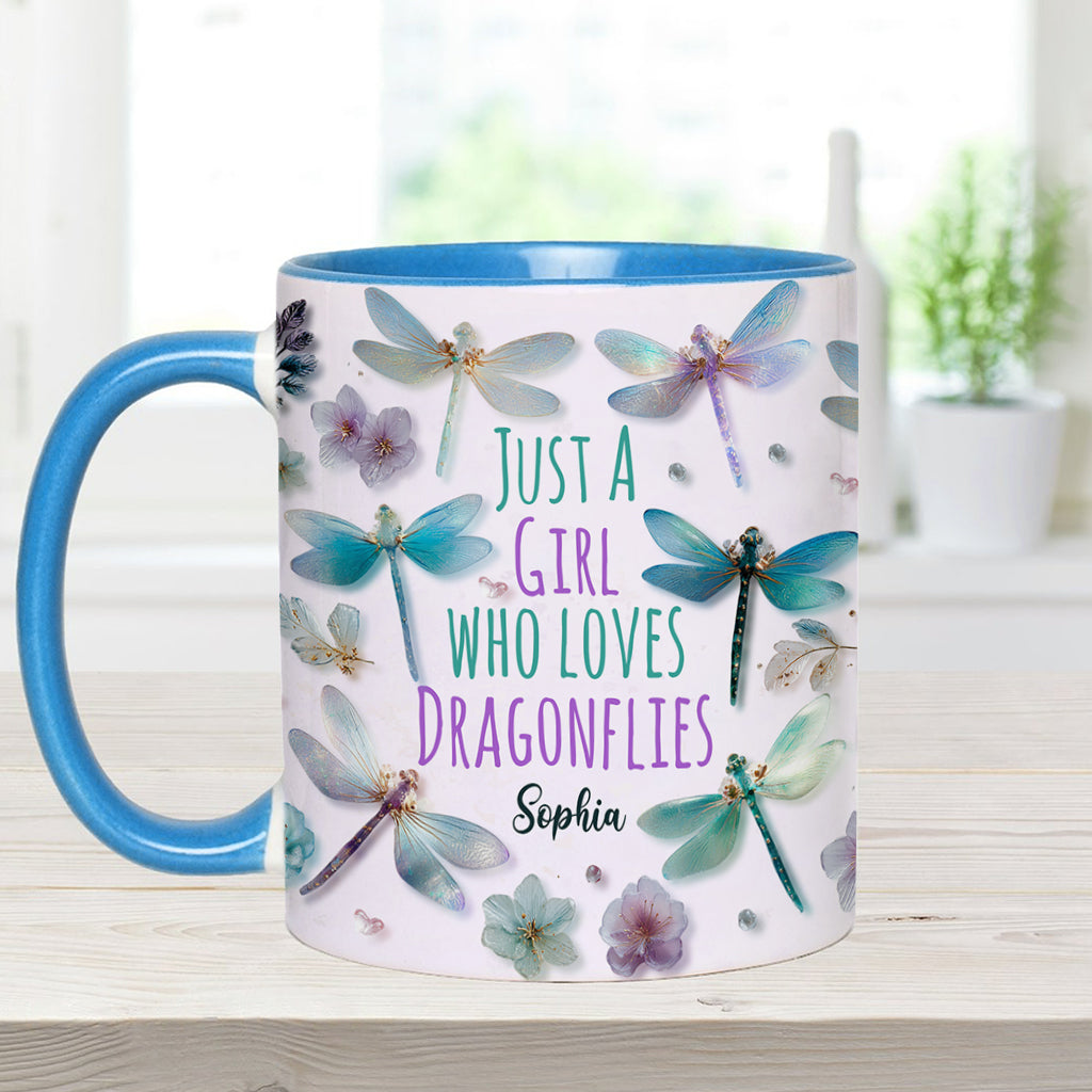 Just A Girl Who Loves Dragonflies - Personalized Dragonfly Accent Mug