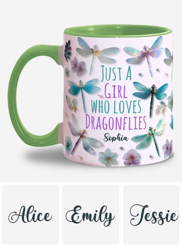 Just A Girl Who Loves Dragonflies - Personalized Dragonfly Accent Mug
