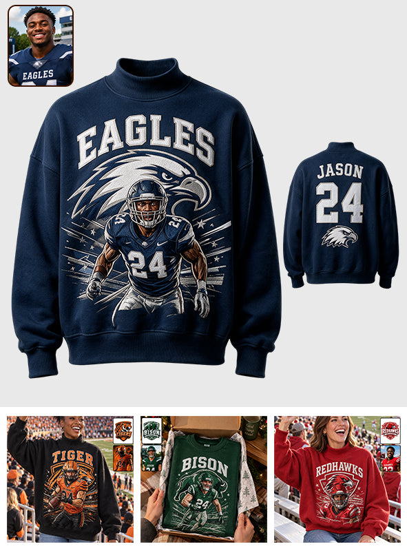 Any Photo, Any Team - Personalized Football Mock Neck Sweatshirt