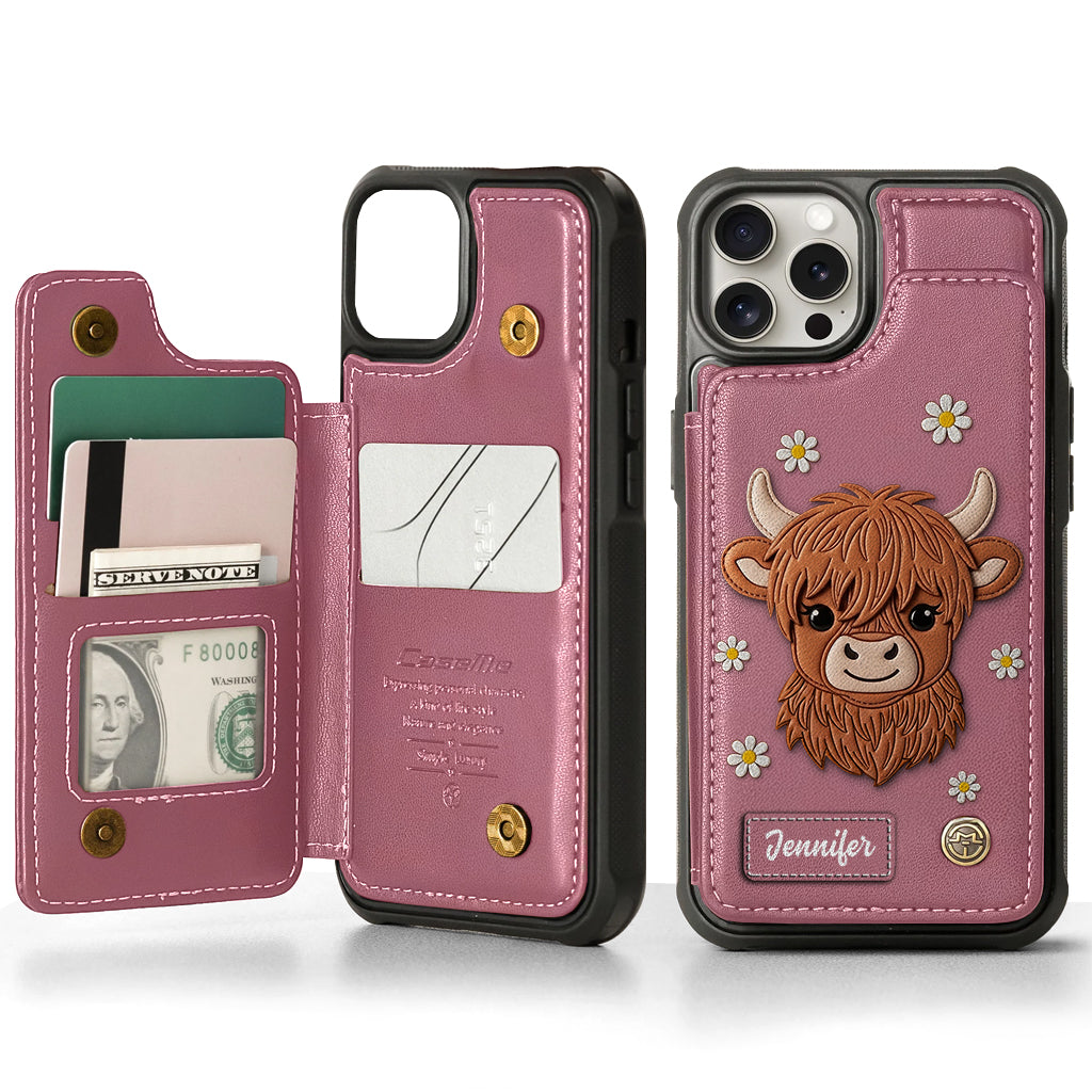 Adorable vache des Highlands - Étui portefeuille personnalisé pour téléphone avec une vache des Highlands