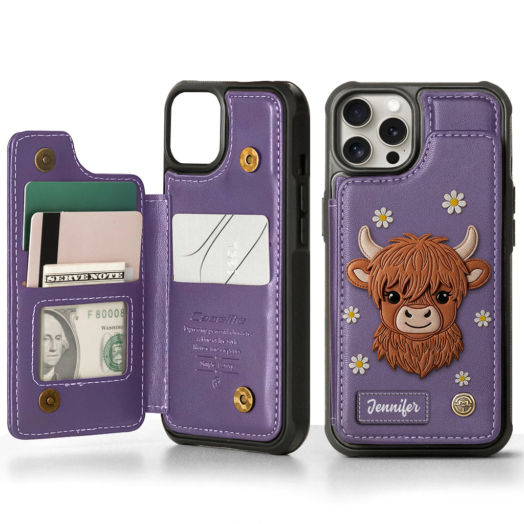 Adorable vache des Highlands - Étui portefeuille personnalisé pour téléphone avec une vache des Highlands