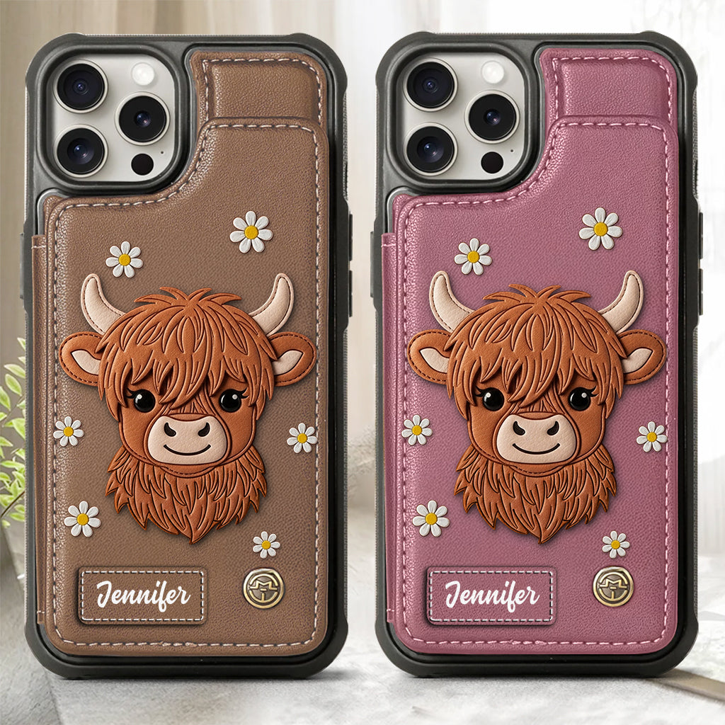 Adorable vache des Highlands - Étui portefeuille personnalisé pour téléphone avec une vache des Highlands