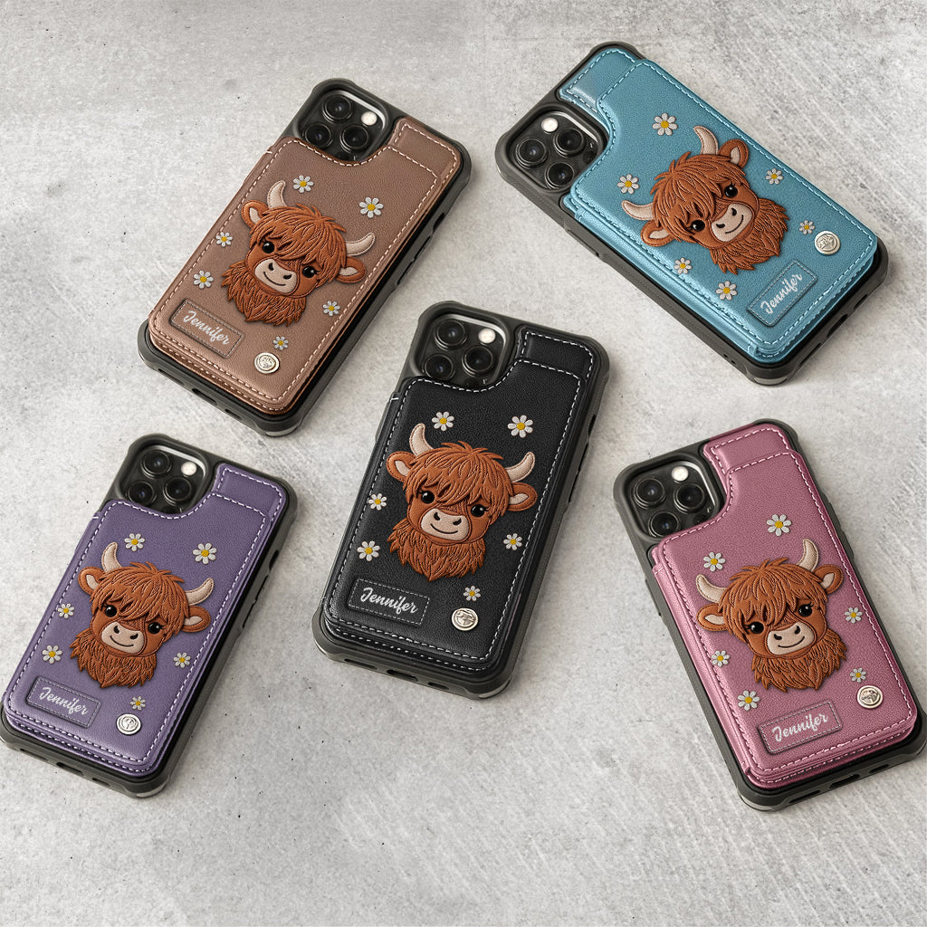 Adorable vache des Highlands - Étui portefeuille personnalisé pour téléphone avec une vache des Highlands