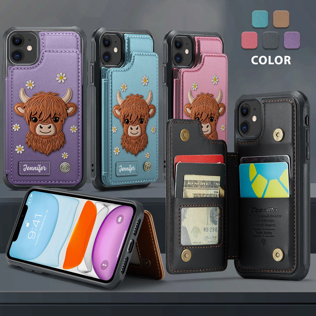 Adorable vache des Highlands - Étui portefeuille personnalisé pour téléphone avec une vache des Highlands