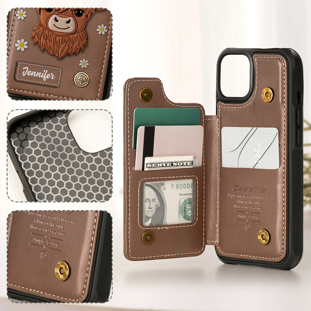 Adorable vache des Highlands - Étui portefeuille personnalisé pour téléphone avec une vache des Highlands