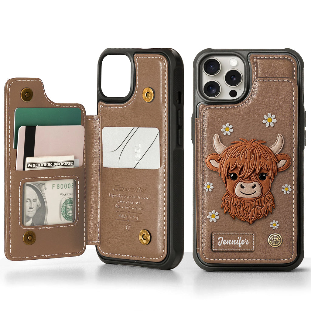 Adorable vache des Highlands - Étui portefeuille personnalisé pour téléphone avec une vache des Highlands