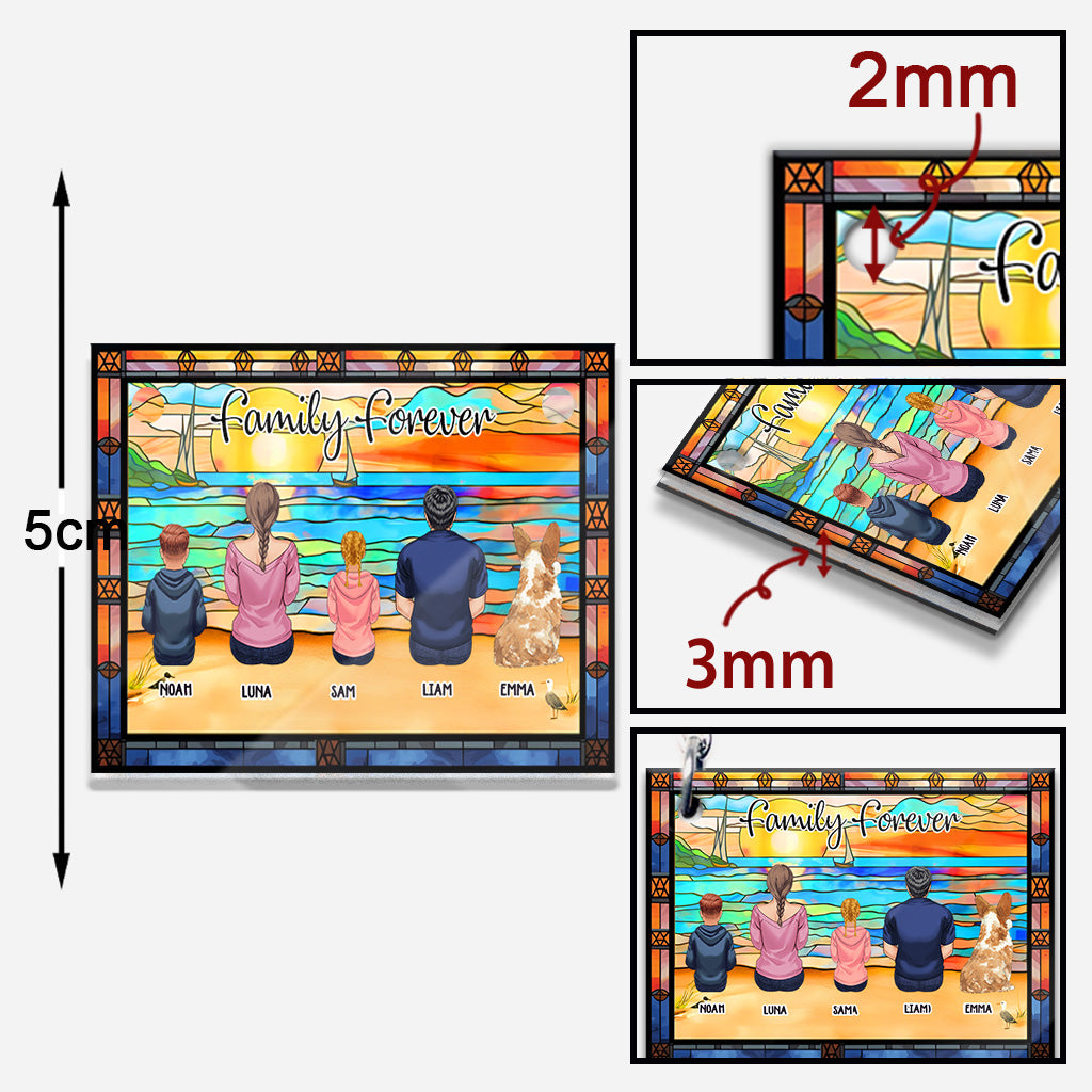 Porte-clés familial personnalisé « Famille assise avec vue sur l'océan »
