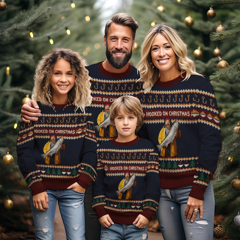 Hooked on Christmas - Personalized Fishing Ugly Sweater