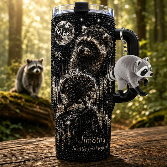 Vintage Jimothy Raccoon - Personalized Raccoon Rhinestone Tumbler With Plush Charm
